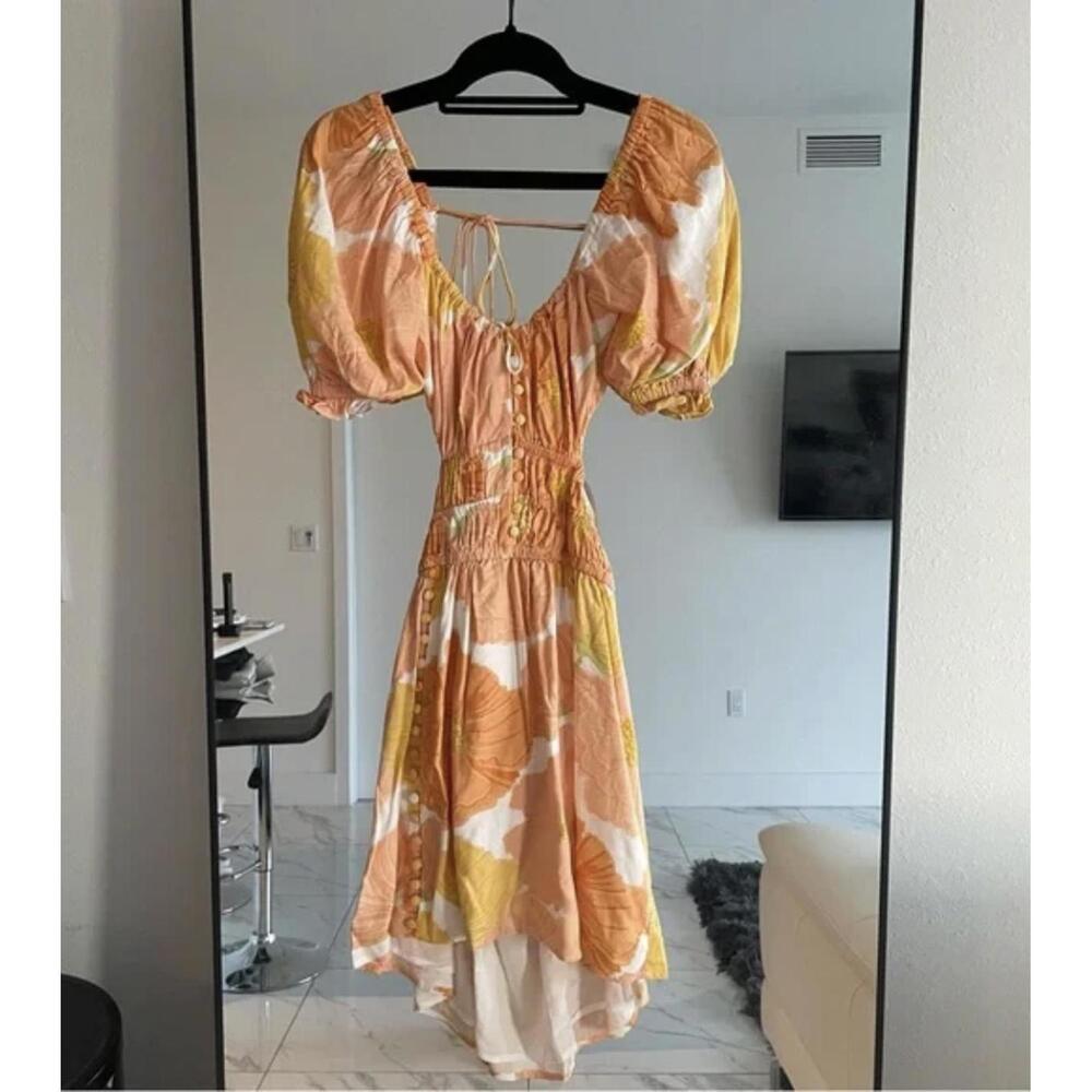 Off-Shoulder Floral Mini Dress in Peach and Yellow - Picture 3 of 9